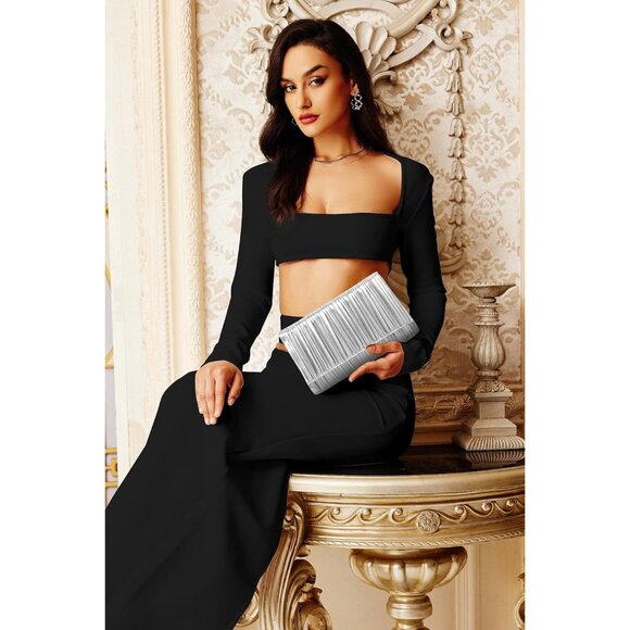 Women Silver Crystal Bag with Rhinestones Wedding Party formal Handbag. - Picture 6 of 7